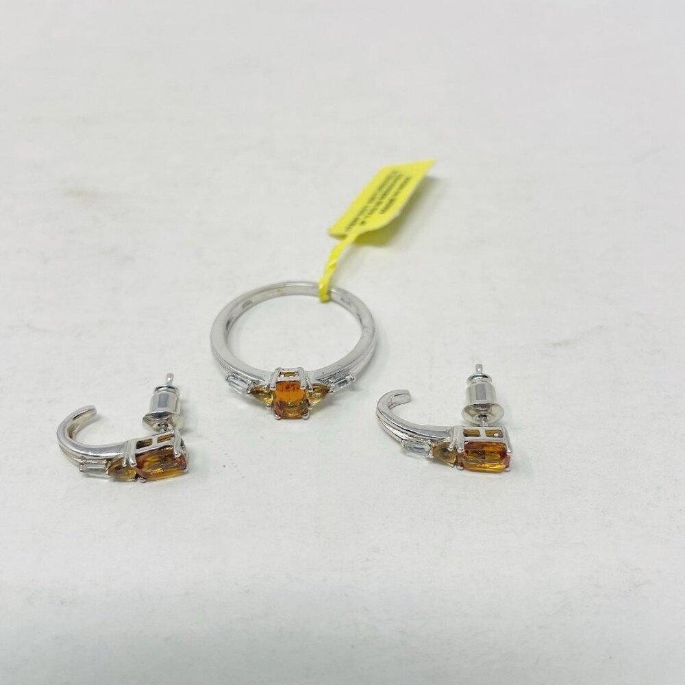 Serra Gaucha Citrine Brazilian Citrine White Topaz Sterling Ring Earrings 5022